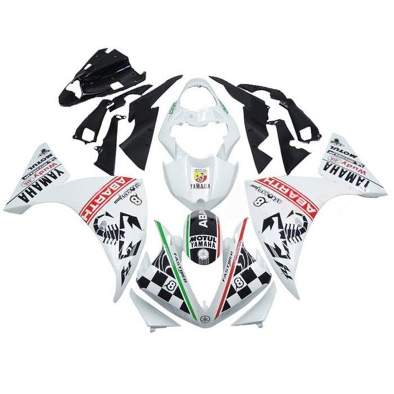 Yamaha YZF-R1 (2009-2011) White, Black Abarth Fairings No Seat Cowl No Bolt Kit No Tank