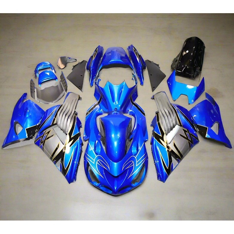 Fairings for Kawasaki Ninja ZX14R (2006-2011) Blue, Gray, Black, Yellow Tribal Clear Windscreen: Free No Seat Cowl No Bolt Kit