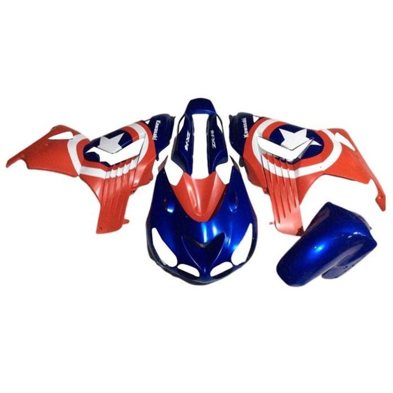 Fairings for Kawasaki Ninja ZX14R (2006-2011) Blue, Red, Captain America Clear Windscreen: Free No Seat Cowl No Bolt Kit