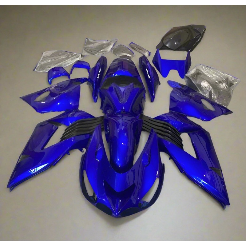 Fairings for Kawasaki Ninja ZX14R (2006-2011) Candy Blue Clear Windscreen: Free No Seat Cowl No Bolt Kit