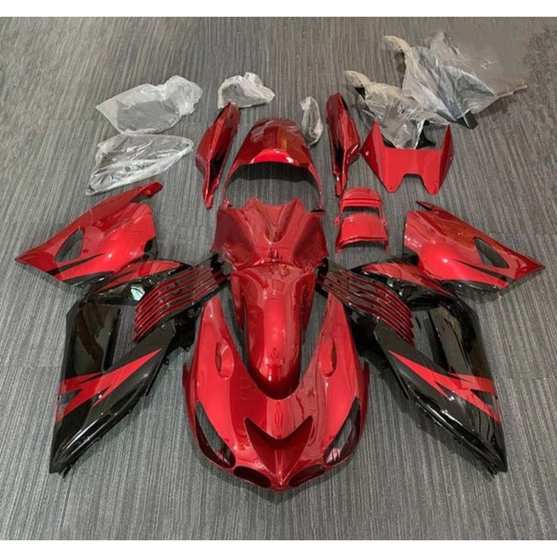 Fairings for Kawasaki Ninja ZX14R (2006-2011) Candy Red, Black Clear Windscreen: Free No Seat Cowl No Bolt Kit