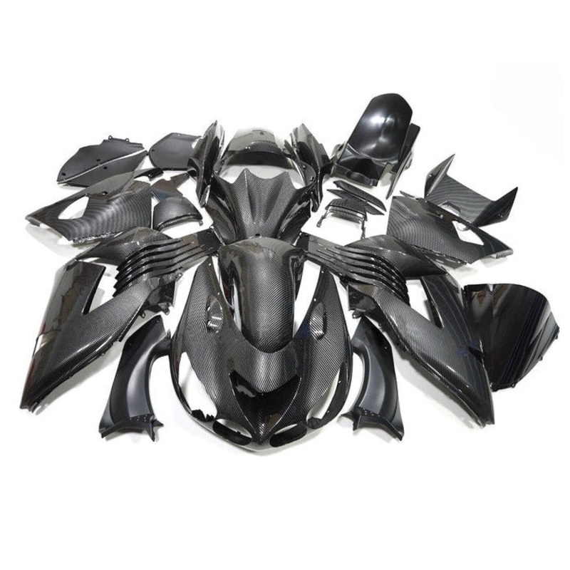 Fairings for Kawasaki Ninja ZX14R (2006-2011) Faux Carbon Fiber Clear Windscreen: Free No Seat Cowl No Bolt Kit