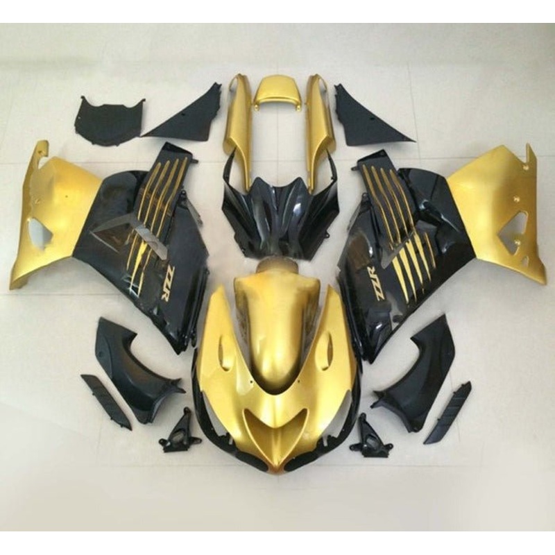 Fairings for Kawasaki Ninja ZX14R (2006-2011) Gold, Black Clear Windscreen: Free No Seat Cowl No Bolt Kit