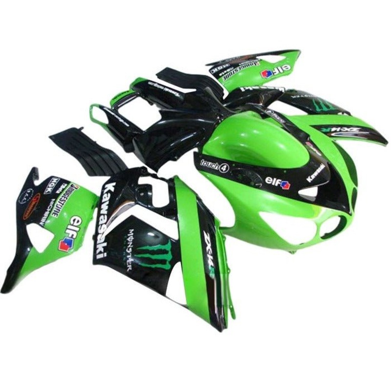 Fairings for Kawasaki Ninja ZX14R (2006-2011) Green, Black Monster Clear Windscreen: Free No Seat Cowl No Bolt Kit