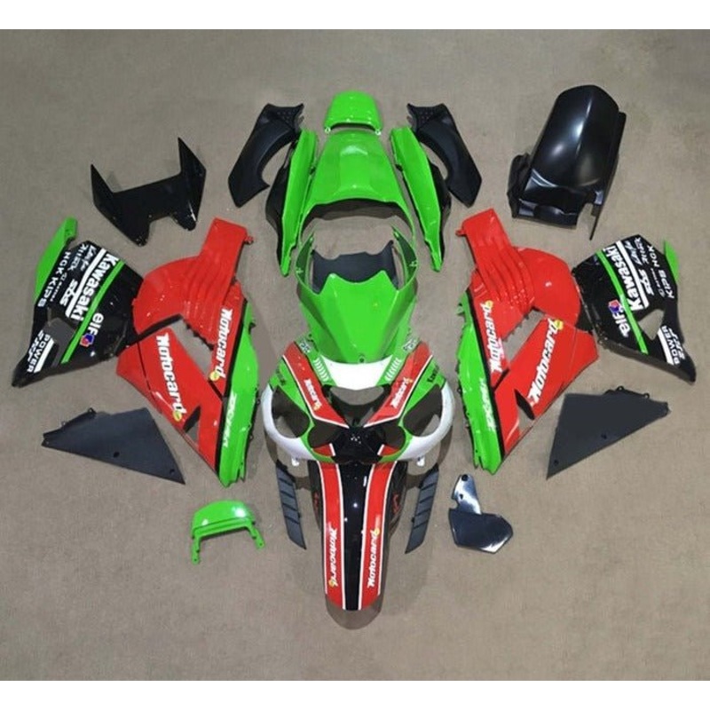 Fairings for Kawasaki Ninja ZX14R (2006-2011) Green, Red, Motocard Clear Windscreen: Free No Seat Cowl No Bolt Kit