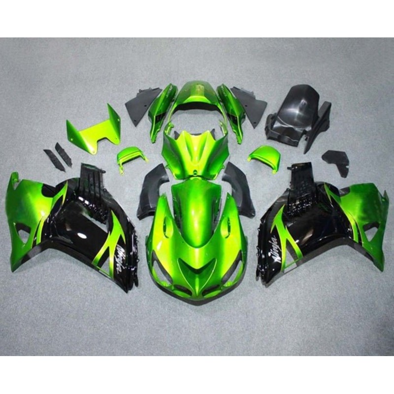 Fairings for Kawasaki Ninja ZX14R (2006-2011) Metallic Green, Black Clear Windscreen: Free No Seat Cowl No Bolt Kit