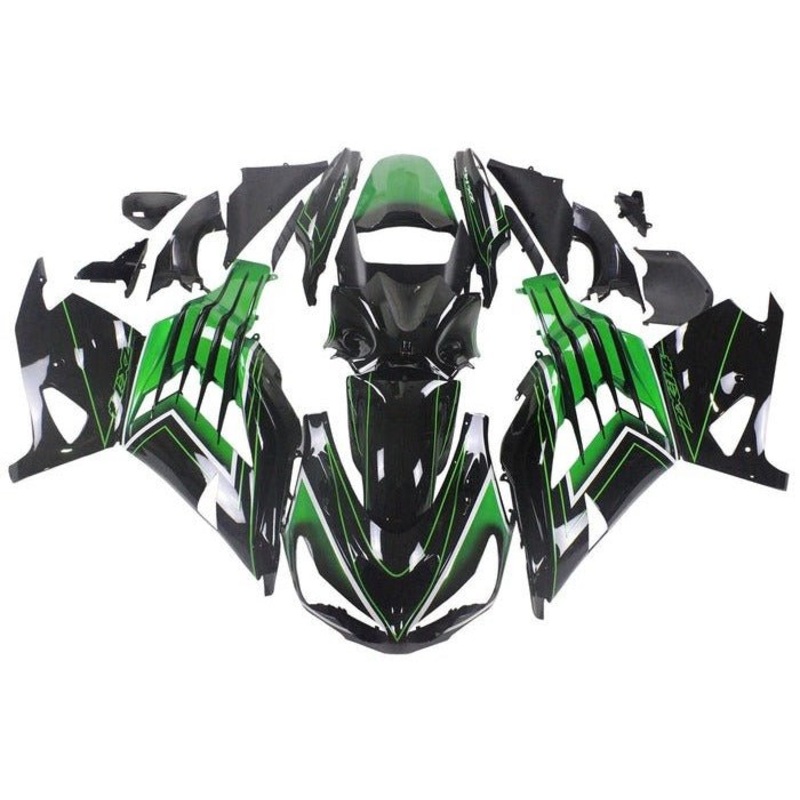 Fairings for Kawasaki Ninja ZX14R (2012-2024) Black, Green Stripe Clear Windscreen: Free No Seat Cowl No Bolt Kit