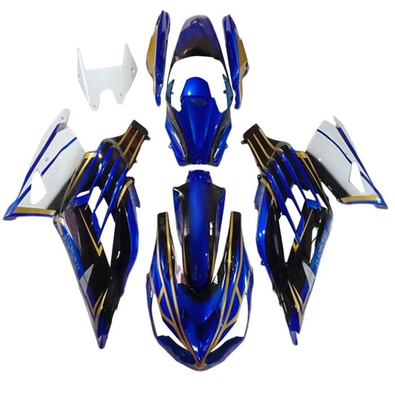 Fairings for Kawasaki Ninja ZX14R (2012-2024) Blue, Black, White, Gold Stripe Clear Windscreen: Free No Seat Cowl No Bolt Kit