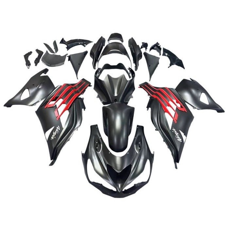 Fairings for Kawasaki Ninja ZX14R (2012-2024) Matte Black, Red Clear Windscreen: Free No Seat Cowl No Bolt Kit