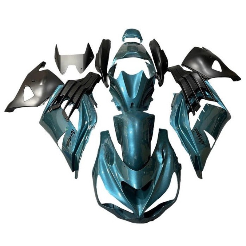 Fairings for Kawasaki Ninja ZX14R (2012-2024) Metallic Teal Blue Clear Windscreen: Free No Seat Cowl No Bolt Kit