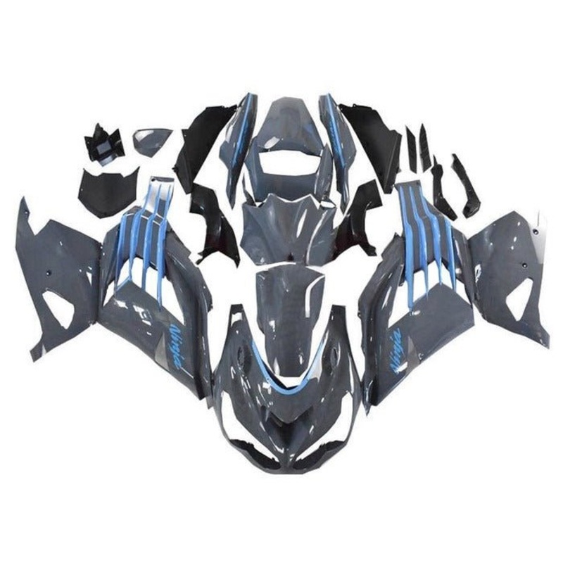 Fairings for Kawasaki Ninja ZX14R (2012-2024) Nardo Gray, Blue Clear Windscreen: Free No Seat Cowl No Bolt Kit