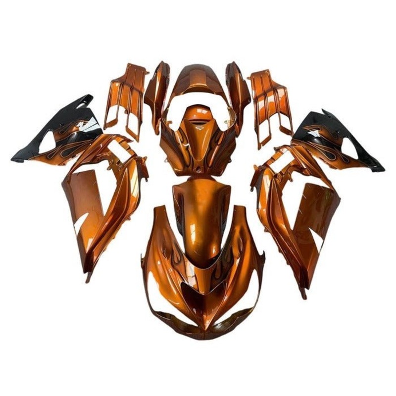 Fairings for Kawasaki Ninja ZX14R (2012-2024) Orange Rust Flames Clear Windscreen: Free No Seat Cowl No Bolt Kit