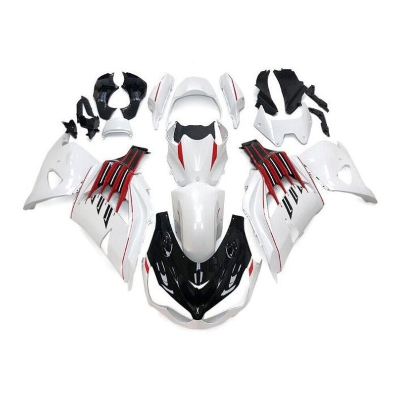 Fairings for Kawasaki Ninja ZX14R (2012-2024) White, Black, Red Stripe Clear Windscreen: Free No Seat Cowl No Bolt Kit