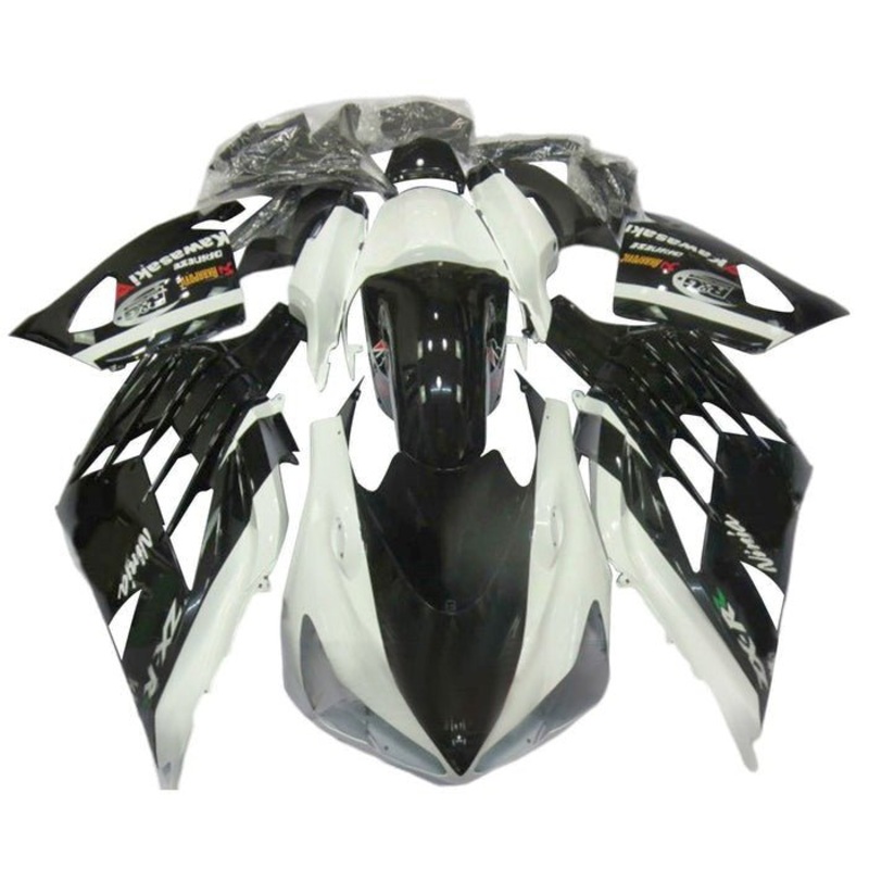 Fairings for Kawasaki Ninja ZX14R (2012-2024) White, Black RR Clear Windscreen: Free No Seat Cowl No Bolt Kit