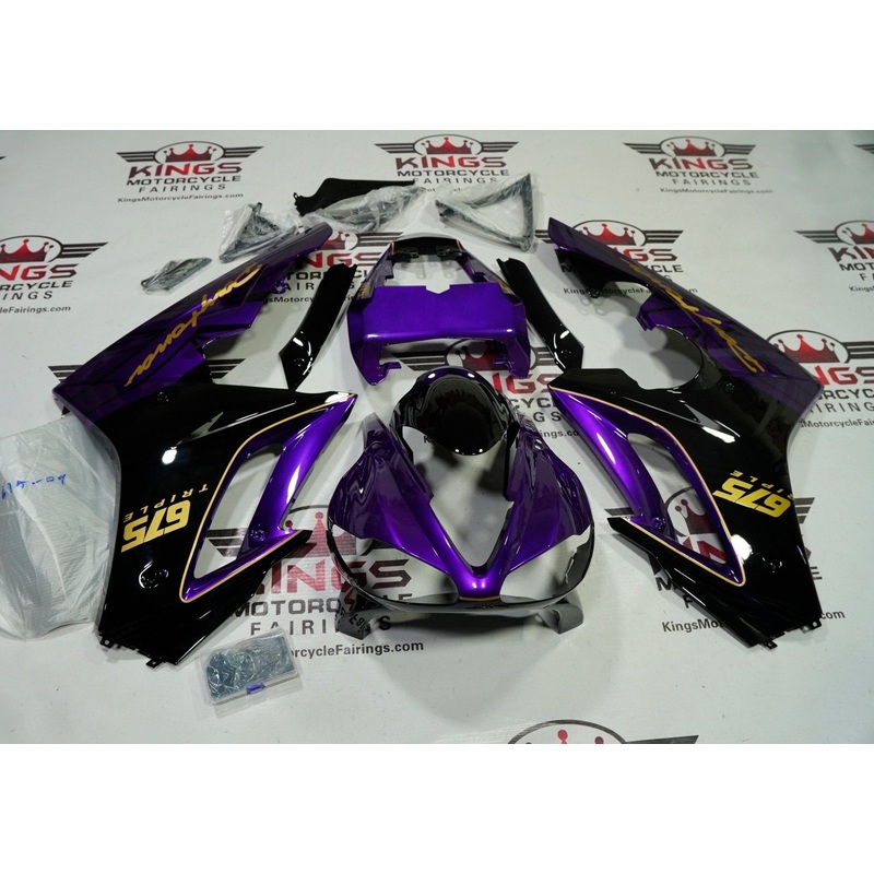 Triumph Daytona 675 (2009-2012) Purple, Black, Gold Fairings Clear Windscreen: Free No Bolt Kit