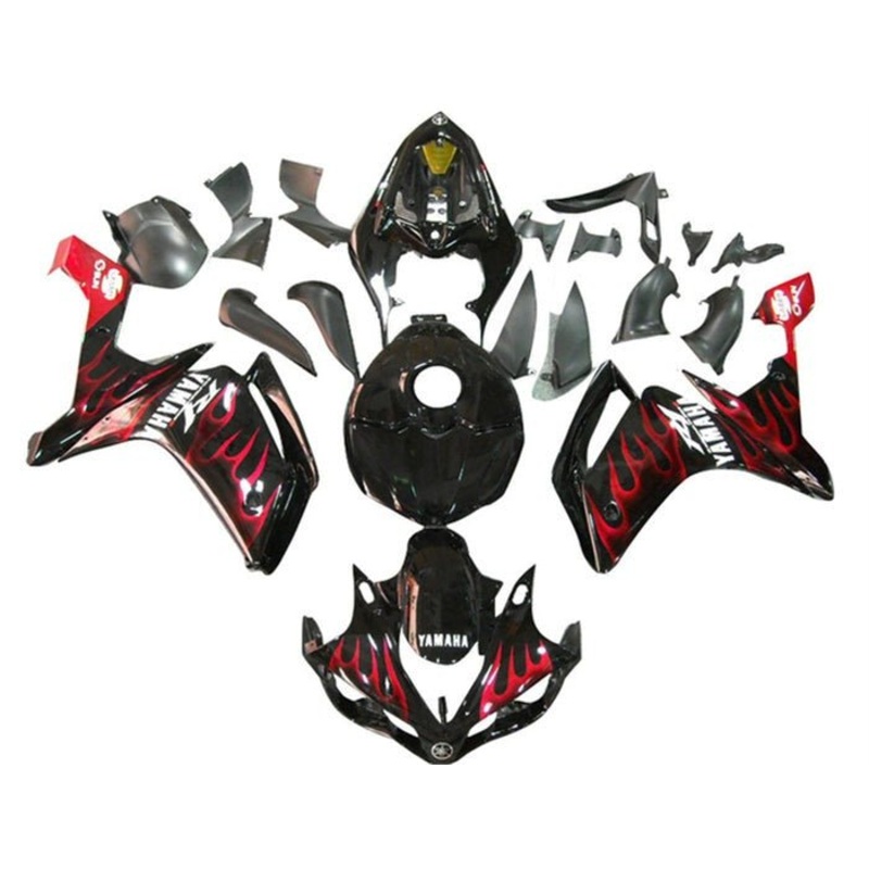 Yamaha YZF-R1 (2007-2008) Black, White, Red Fire Fairings No Seat Cowl No Bolt Kit No Tank