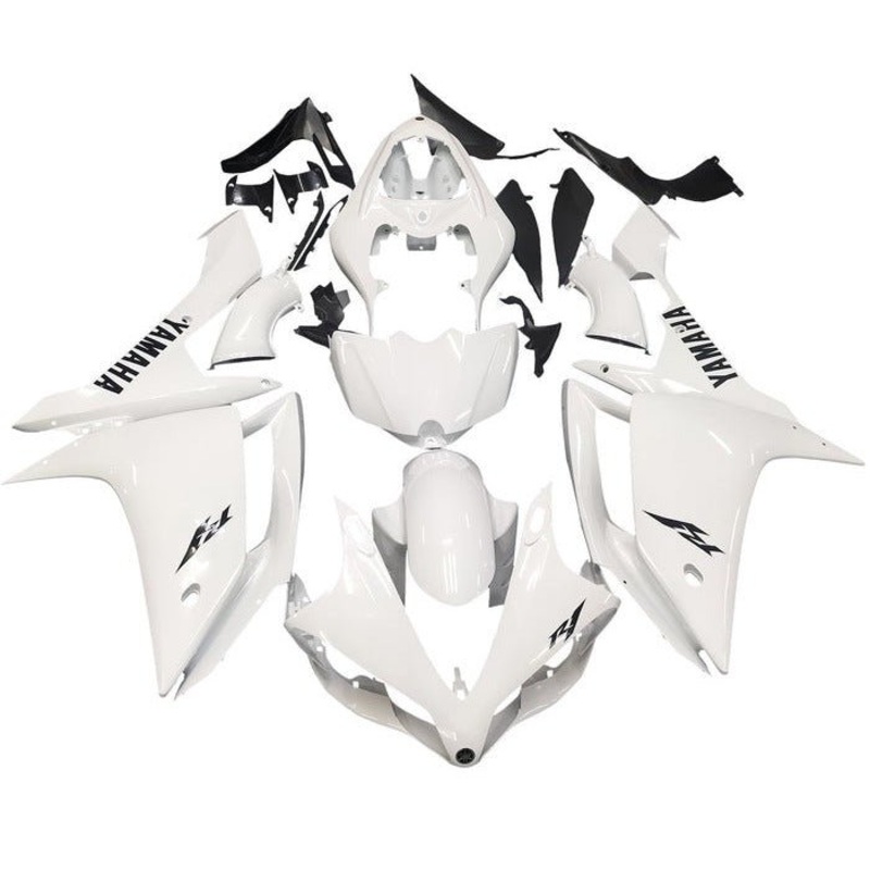Yamaha YZF-R1 (2007-2008) Gloss White, Black Fairings No Seat Cowl No Bolt Kit No Tank