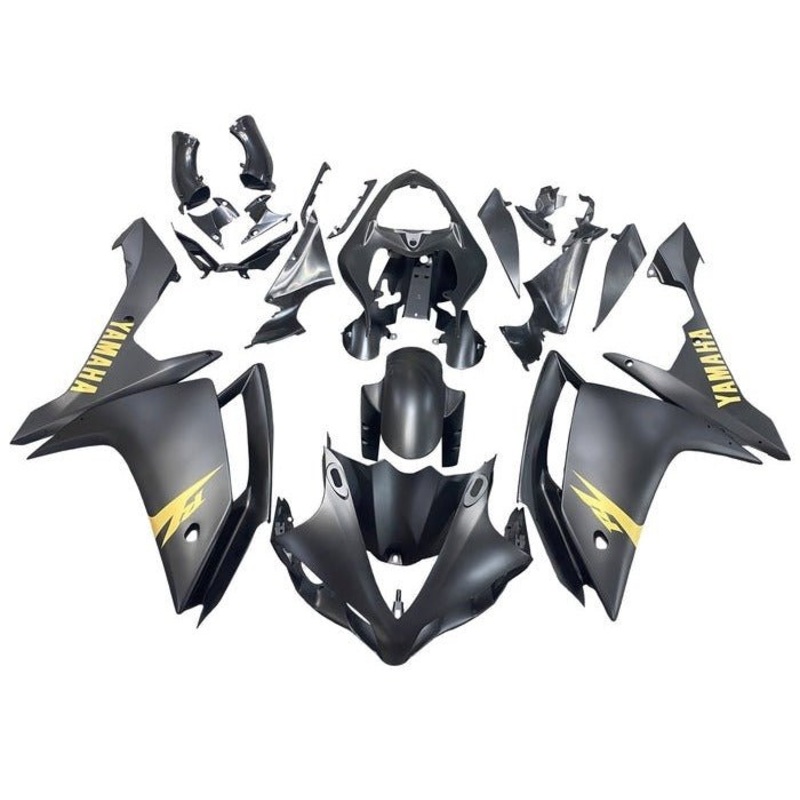 Yamaha YZF-R1 (2007-2008) Matte Black, Matte Gold Slash Fairings No Seat Cowl No Bolt Kit No Tank