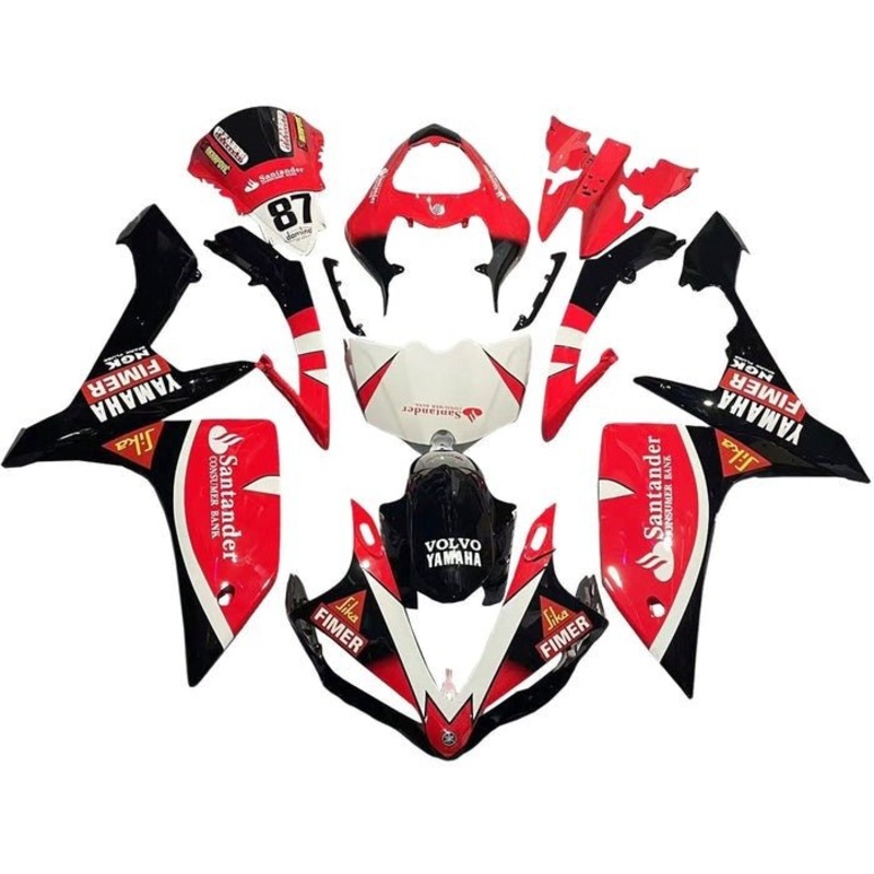 Yamaha YZF-R1 (2007-2008) Red, Black, White Santander Fairings No Seat Cowl No Bolt Kit No Tank