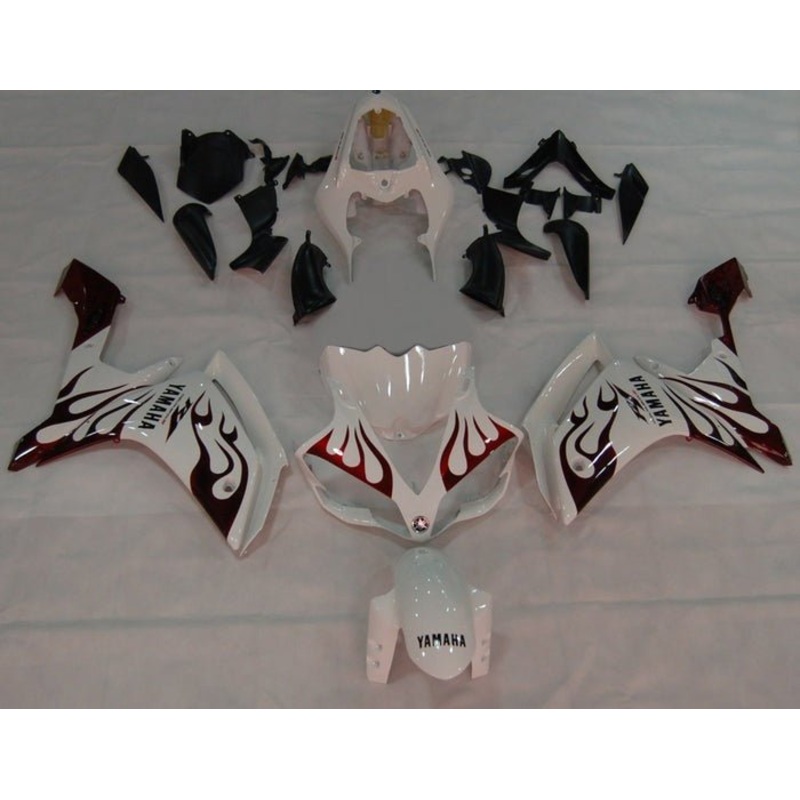 Yamaha YZF-R1 (2007-2008) White, Dark Red Fire Fairings No Seat Cowl No Bolt Kit No Tank