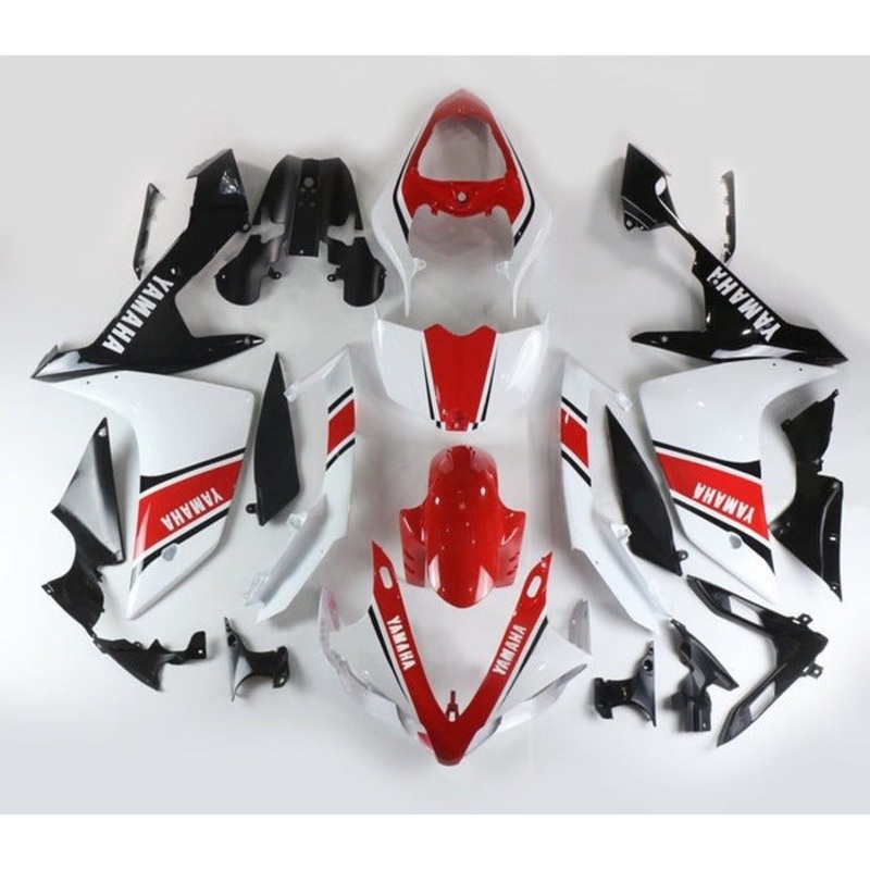Yamaha YZF-R1 (2007-2008) White, Red, Black Stripe Fairings No Seat Cowl No Bolt Kit No Tank