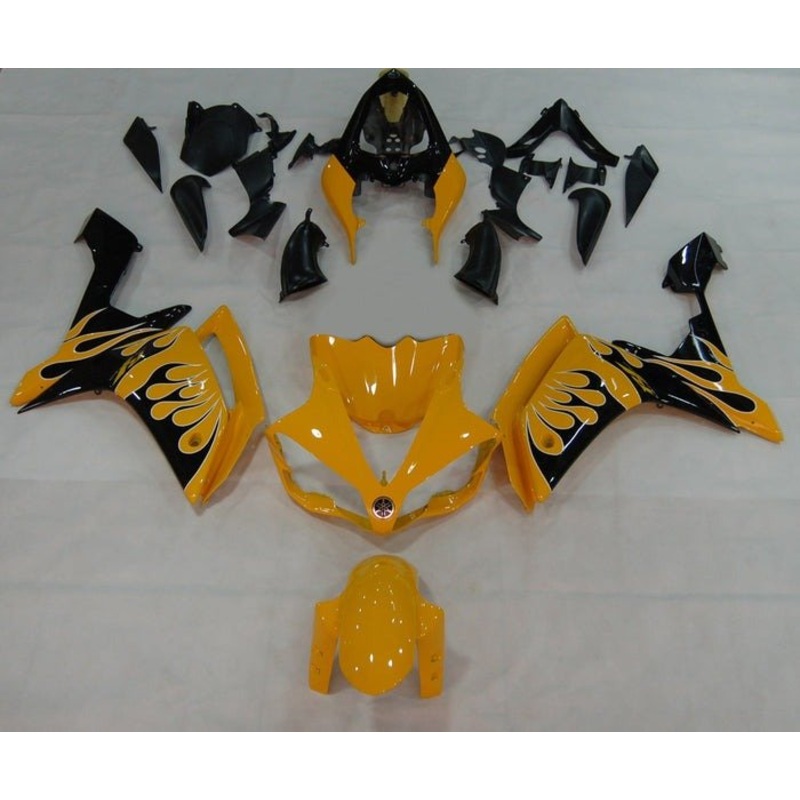 Yamaha YZF-R1 (2007-2008) Yellow, White, Black, Flames Fairings No Seat Cowl No Bolt Kit No Tank
