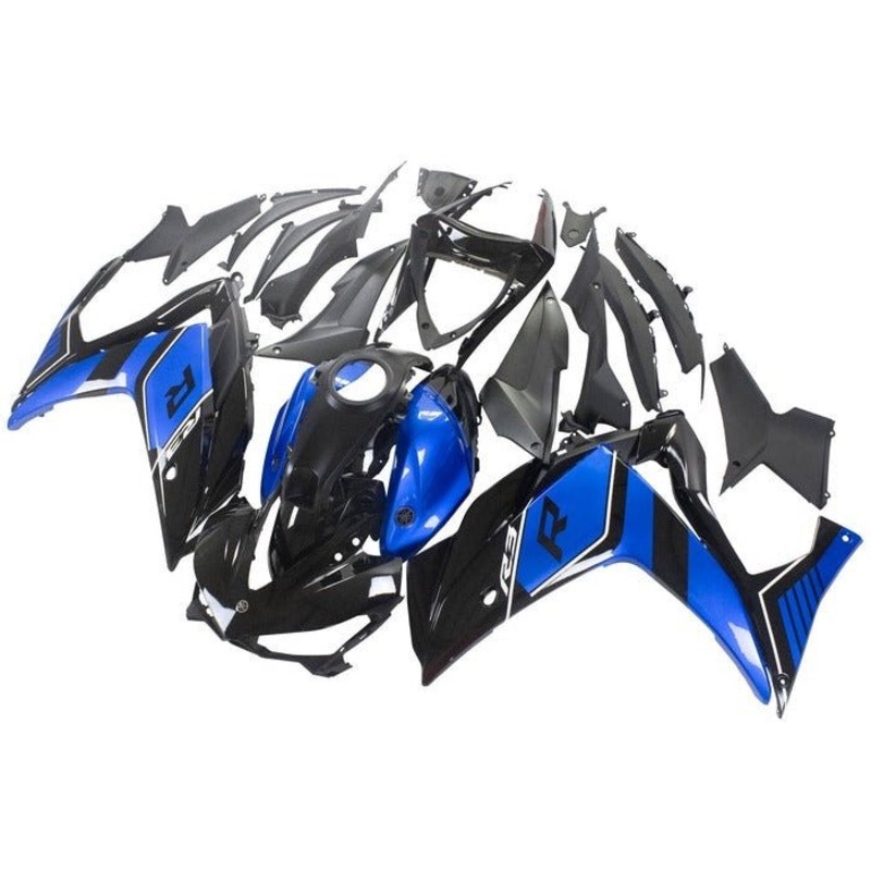 Yamaha YZF-R3 (2015-2018) Black, Blue, White Stripe Fairings No Seat Cowl No Bolt Kit No Tank Cover