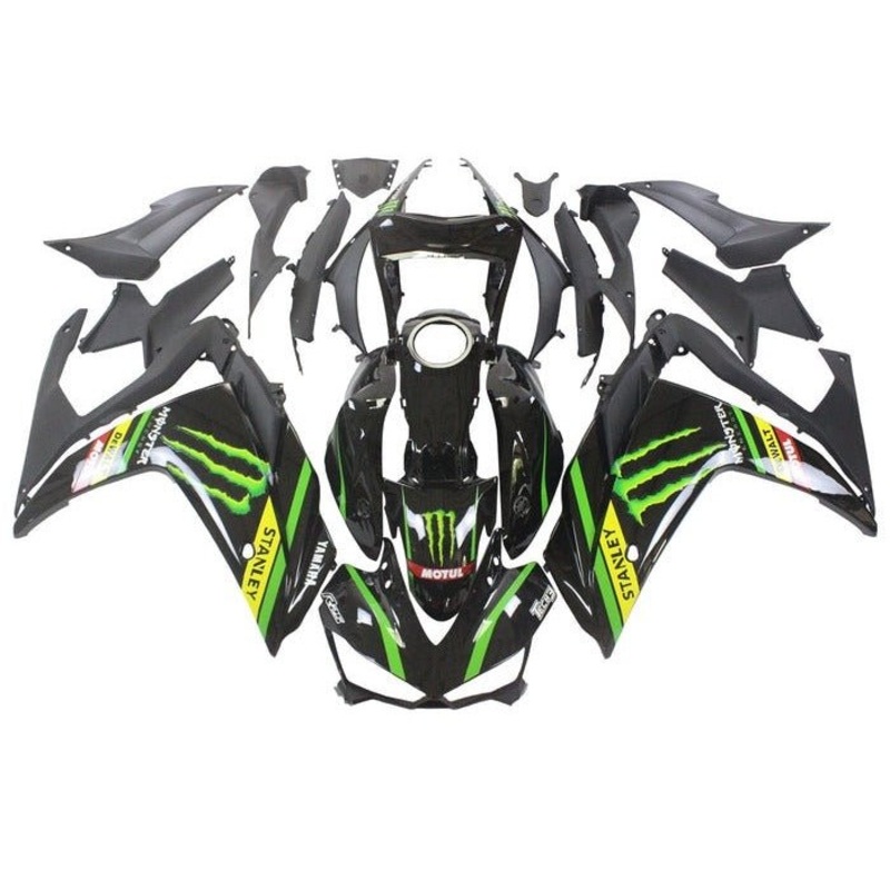 Yamaha YZF-R3 (2015-2018) Black, Green, Monster Energy Fairings No Seat Cowl No Bolt Kit No Tank Cover