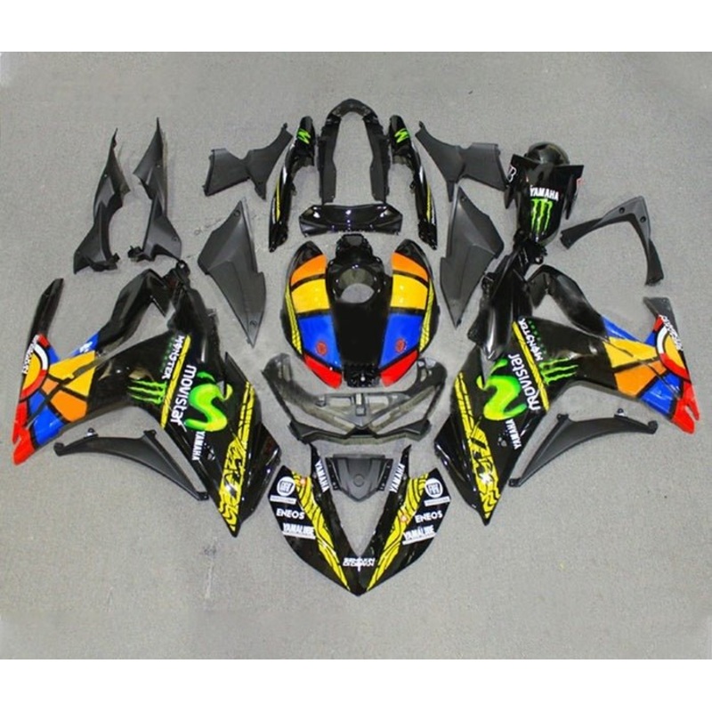 Yamaha YZF-R3 (2015-2018) Black, Multicolor Movistar Fairings No Seat Cowl No Bolt Kit No Tank Cover