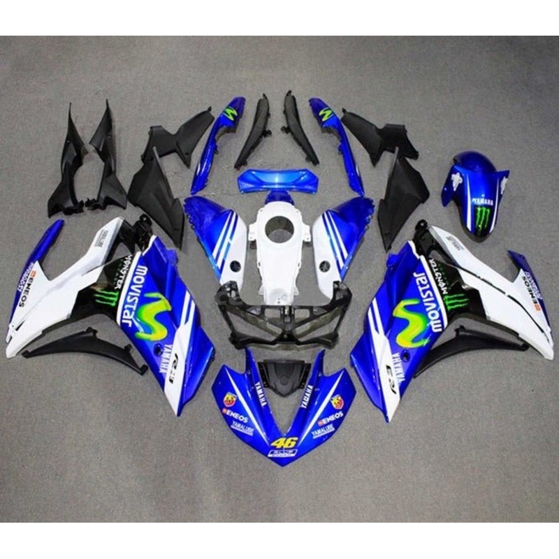 Yamaha YZF-R3 (2015-2018) Blue, White Rossi Fairings No Seat Cowl No Bolt Kit No Tank Cover