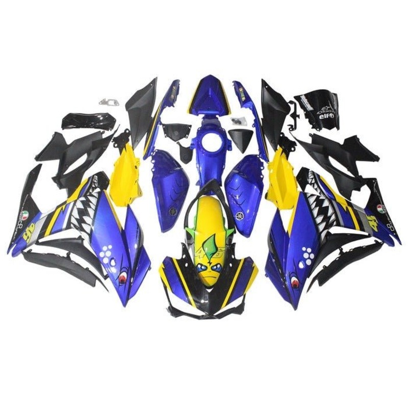 Yamaha YZF-R3 (2015-2018) Blue, Yellow, Black Shark Fairings No Seat Cowl No Bolt Kit No Tank Cover