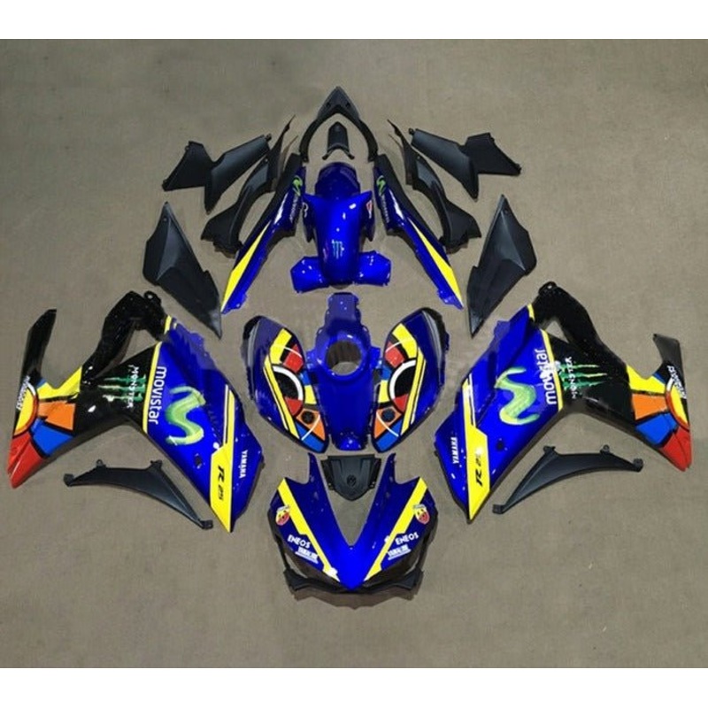 Yamaha YZF-R3 (2015-2018) Blue, Yellow Movistar Fairings No Seat Cowl No Bolt Kit No Tank Cover