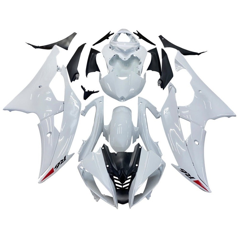 Yamaha YZF-R6 (2008-2016) Gloss White, Red Triangle Fairings No Seat Cowl No Bolt Kit No Tank