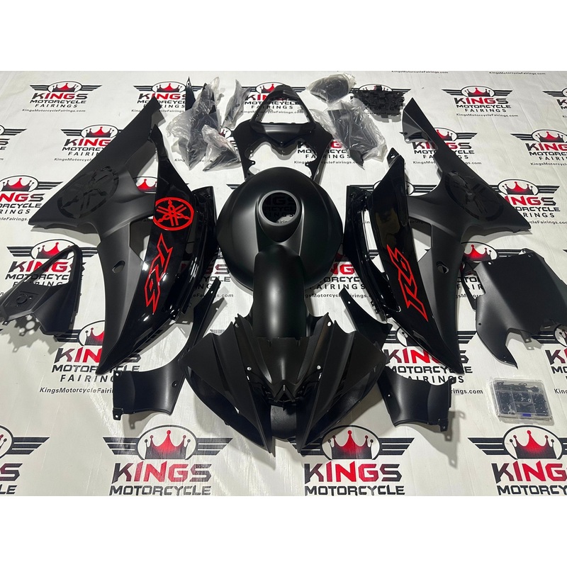 Yamaha YZF-R6 (2008-2016) Matte Black, Gloss Black, Red Logo Fairings No Seat Cowl No Bolt Kit No Tank