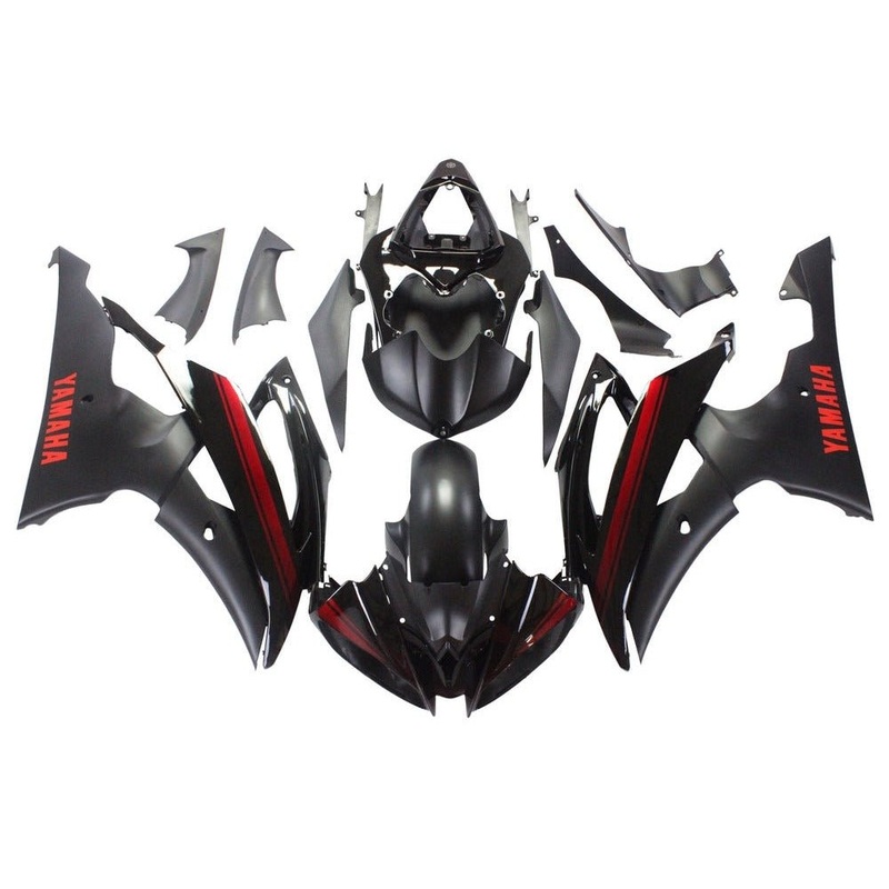 Yamaha YZF-R6 (2008-2016) Matte Black, Gloss Black, Red Stripe Fairings No Seat Cowl No Bolt Kit No Tank