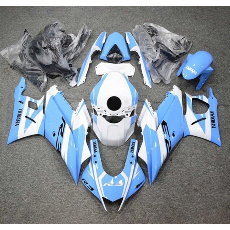 Yamaha R3 (2019-2021) White, Light Blue Fairings No Seat Cowl No Bolt Kit No Tank Cover