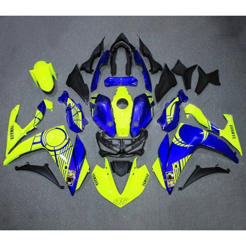 Yamaha YZF-R3 (2015-2018) Neon Yellow, Blue Fairings No Seat Cowl No Bolt Kit No Tank Cover