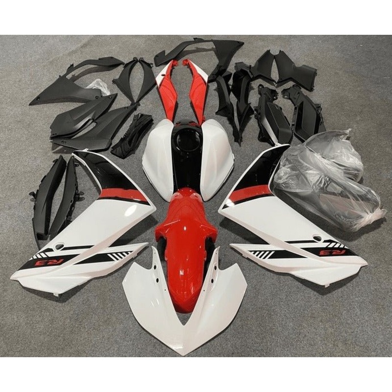 Yamaha YZF-R3 (2015-2018) White, Black, Red Stripe Fairings No Seat Cowl No Bolt Kit No Tank Cover