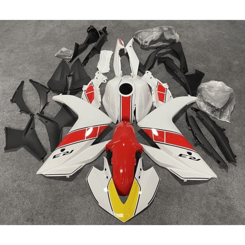 Yamaha YZF-R3 (2015-2018) White, Red, Yellow, Black Stripe Fairings No Seat Cowl No Bolt Kit No Tank Cover