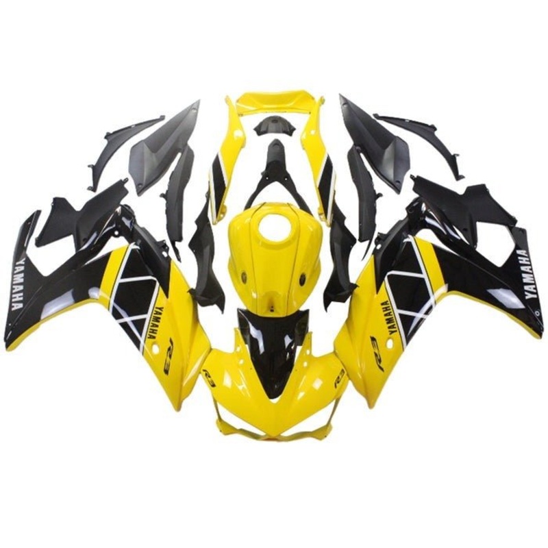 Yamaha YZF-R3 (2015-2018) Yellow, Black, White Stripe Fairings No Seat Cowl No Bolt Kit No Tank Cover