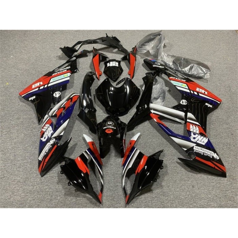BMW S1000RR (2017-2018) Black, White, Red Stripe Fairings No Seat Cowl No Bolt Kit No Tank