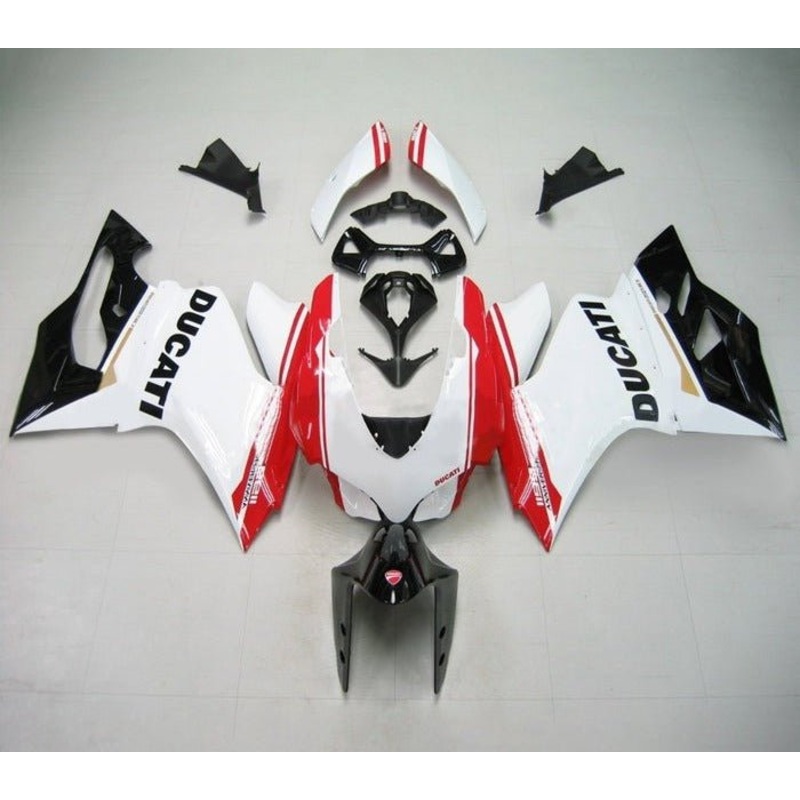 Ducati 1199 (2011-2014) White, Black, Red Stripe Fairings No Tank No Seat Cowl No Bolt Kit