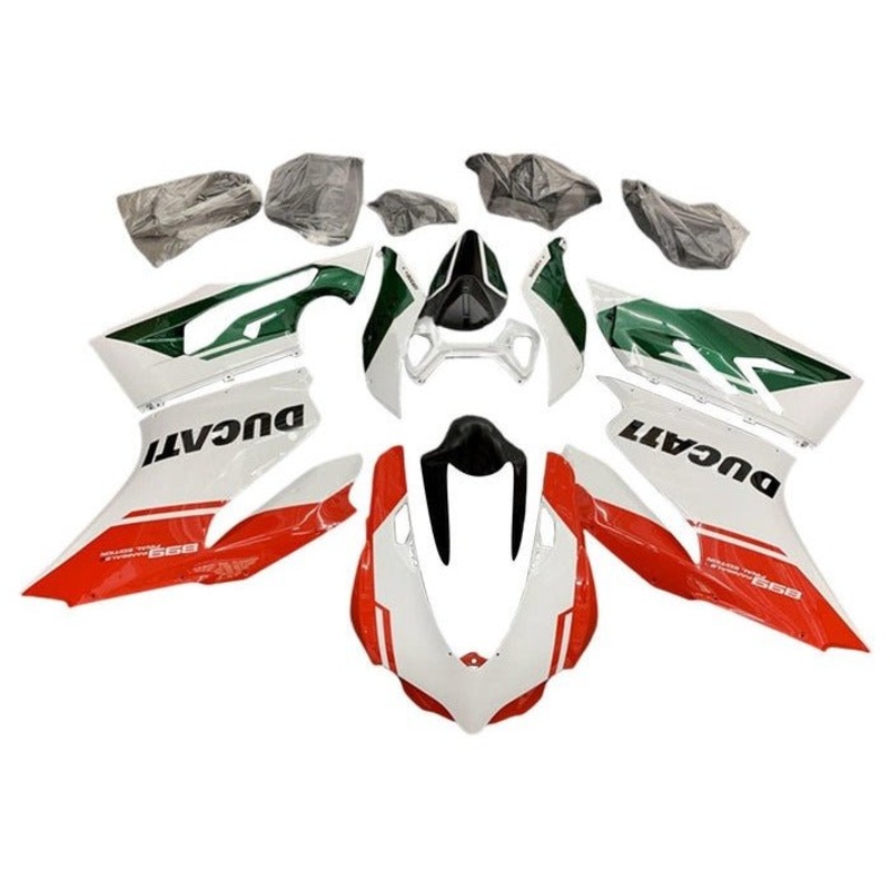 Ducati 1199 (2011-2014) White, Green, Red Stripe Fairings No Tank No Seat Cowl No Bolt Kit