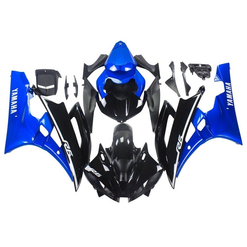 Yamaha YZF-R6 (2006-2007) Black, Blue, White Stripe Fairings No Seat Cowl No Bolt Kit No Tank