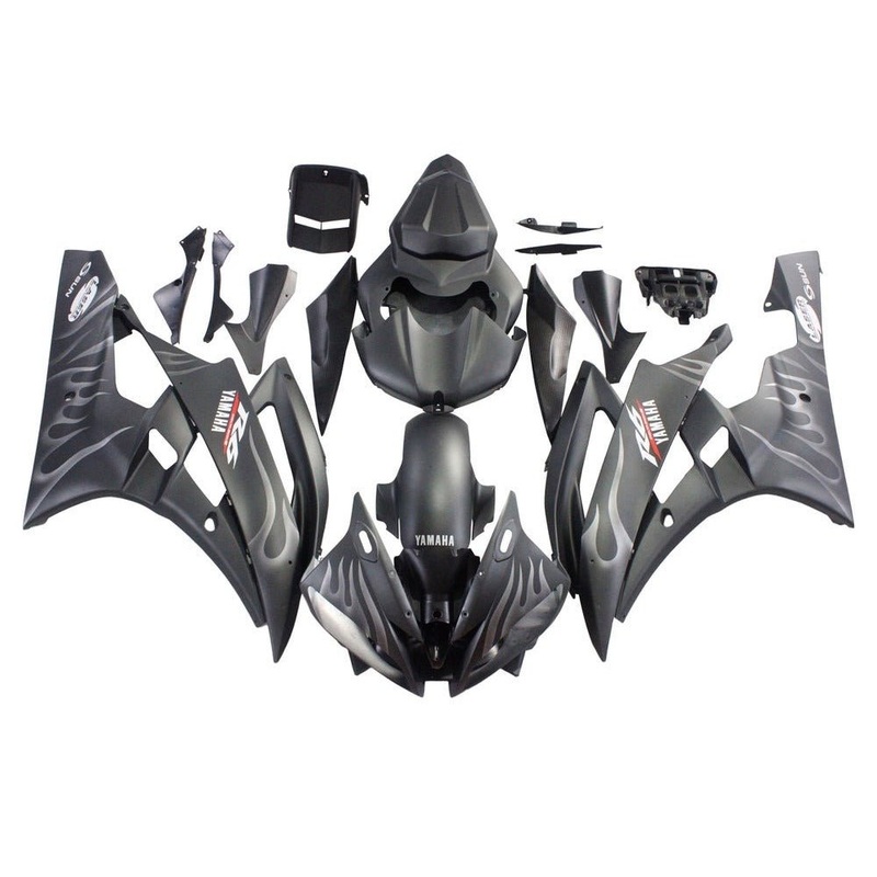 Yamaha YZF-R6 (2006-2007) Matte Black Ghost Flames Fairings No Seat Cowl No Bolt Kit No Tank