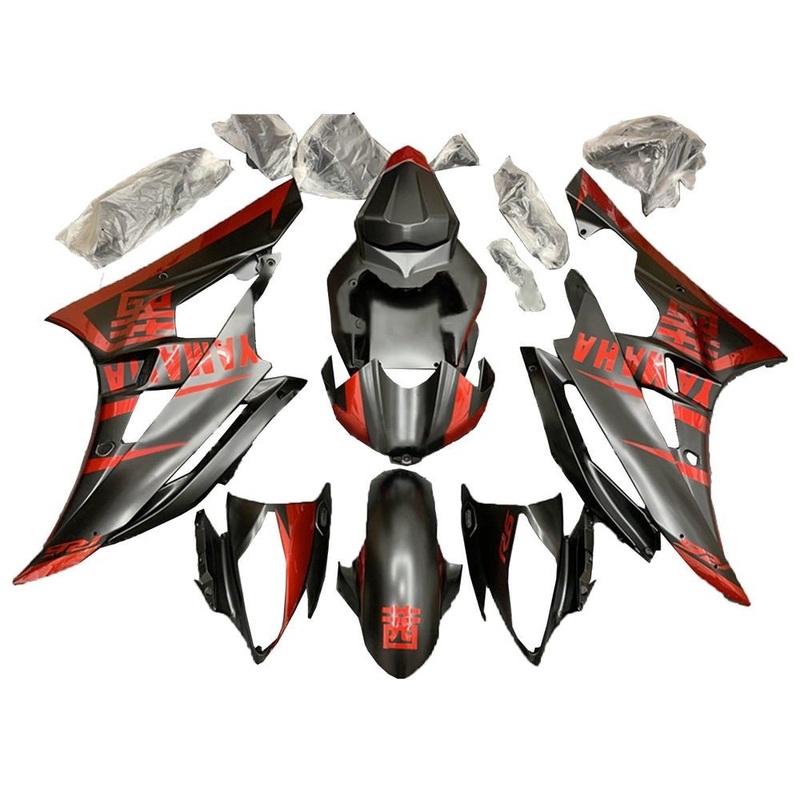 Yamaha YZF-R6 (2006-2007) Matte Black, Gloss Candy Red Fairings No Seat Cowl No Bolt Kit No Tank