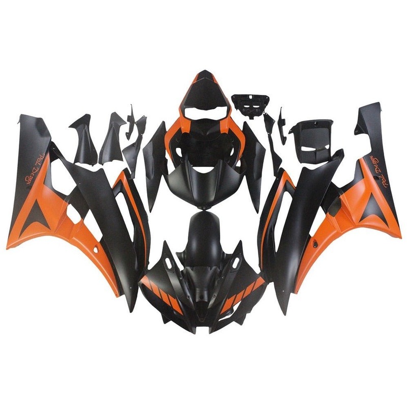 Yamaha YZF-R6 (2006-2007) Matte Orange, Matte Black Fairings No Seat Cowl No Bolt Kit No Tank