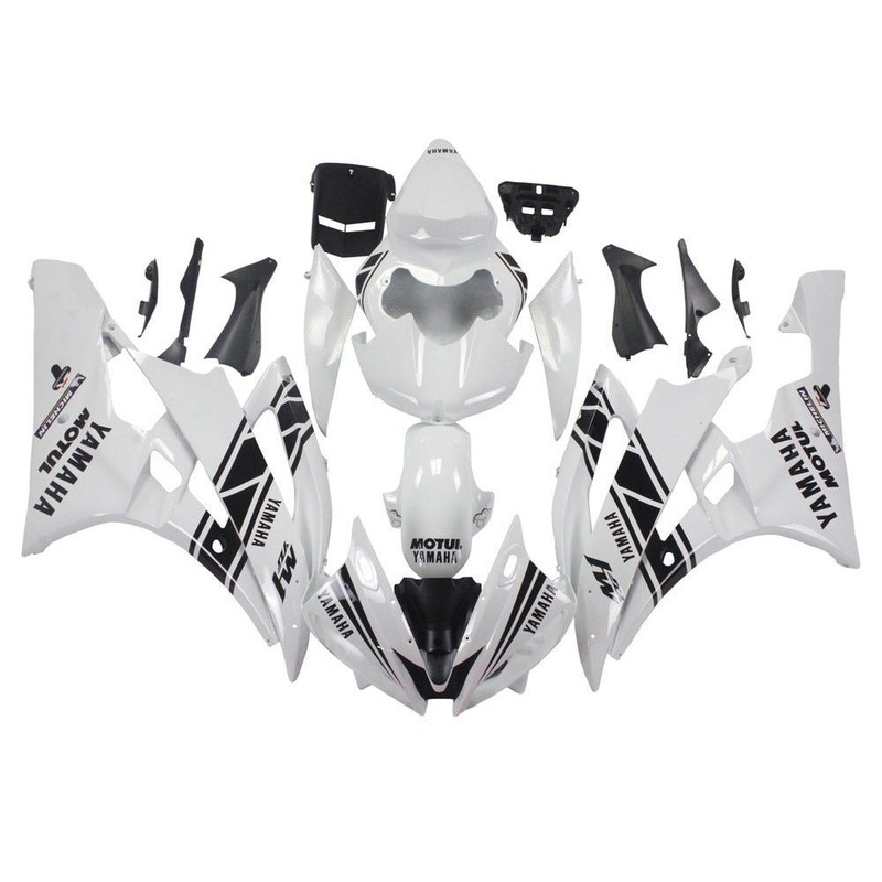 Yamaha YZF-R6 (2006-2007) White, Black Stripe Fairings No Seat Cowl No Bolt Kit No Tank