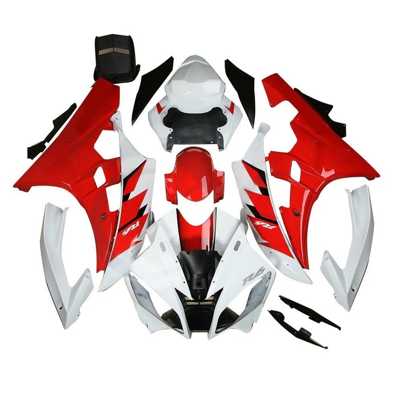 Yamaha YZF-R6 (2006-2007) White, Red Geo Fairings No Seat Cowl No Bolt Kit No Tank