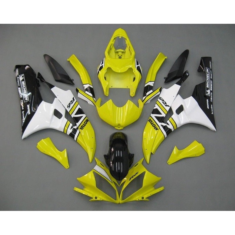 Yamaha YZF-R6 (2006-2007) Yellow, White, Black Stripe Motul Fairings No Seat Cowl No Bolt Kit No Tank
